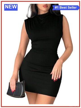 Women Ruched Bodycon Club Dress Night Out Mini Sleeveless